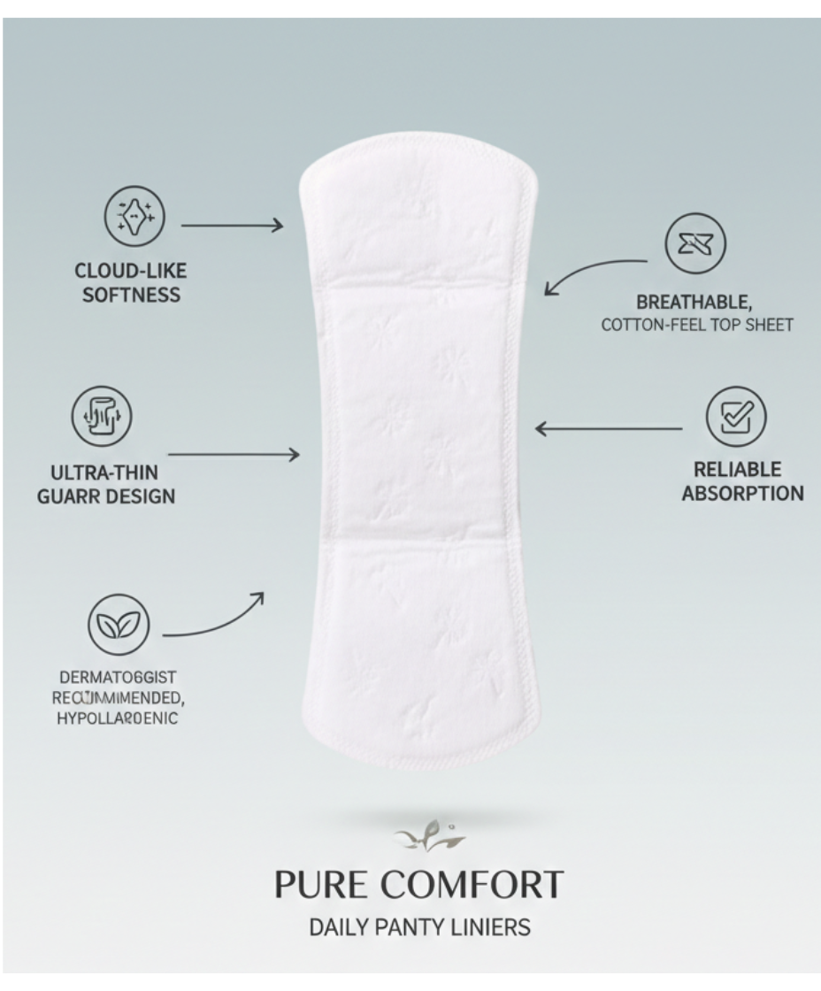 Organic Cotton Cover Panty Liners, Long Length